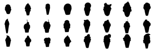 Collection of ice cream silhouette. Hand drawn silhouette of ice cream. Vector illustration. Much ice cream logo icons set.