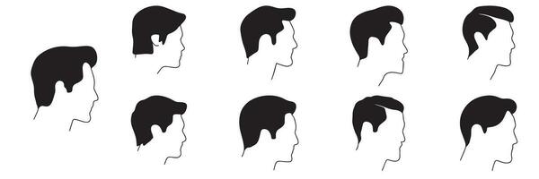 Set of profile man silhouette. Hand drawn men's profiles for avatar in doodle style. Vector illustration.