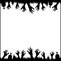 Halloween frame illustration with scary hand and tombstone isolated on white or transparent background. Design concept with empty space for text vector