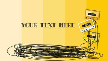 Retro audio cassette tapes  with strip tape flat design vector illustration. 1990 style. suitable for background. isolated on yellow background and have blank space. empty space background