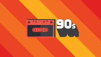 Cassette tape with letter 90s retro style vector illustration isolated in red orange colors have blank space. abstract musical background with mixtape