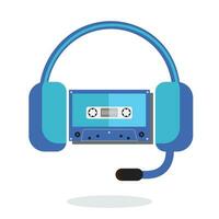 icon audio cassette tapes using earphone or headphone  with retro style  vector illustration. 1990 style. suitable for web icon. podcast icon logo symbol