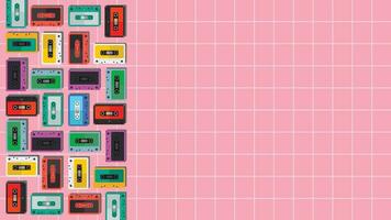 audio cassette tapes makes Pattern with retro style  vector illustration. 1990 style. suitable for background