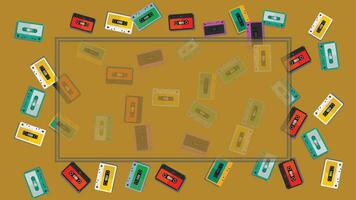 audio cassette tapes makes Pattern with retro style illustration and empty space. shotlist1990. suitable for background.eps vector