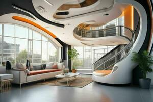 living room in trendy futurism style. Pro Photo