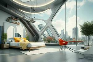 living room in trendy futurism style. Pro Photo