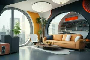 living room in trendy futurism style. Pro Photo