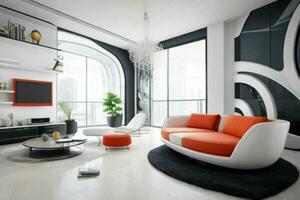 living room in trendy futurism style. Pro Photo