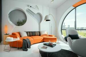 living room in trendy futurism style. Pro Photo