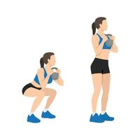 Woman doing Kettlebell goblet squat exercise. vector