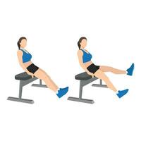 Woman doing seated bench extended flutter kicks exercise. vector