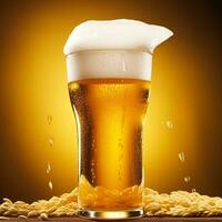 Glass of cold beer with foam, pint of original premium beer drink, alcohol flavour and holiday celebration photo