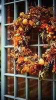 Autumn wreath decoration, autumn holiday season in the English countryside style, botanical autumnal decor photo