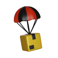 Black Friday, fast delivery service, air balloon with delivery box. 3D render icon png