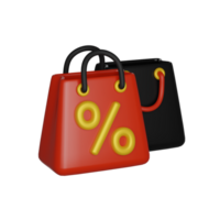 Black friday, shopping bags with discount price, special sale present. 3D render icon png