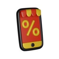 Black friday, mobile phone with discount coupon. 3D render icon png