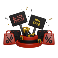 Black friday, woman shoes on a podium. Online shopping clothes concept. 3D render png