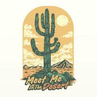 A graphic of a wild west desert landscape with a cactus and mountains in the background vector