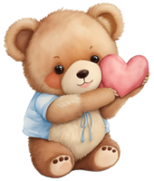 Cute teddy bear with heart in hand. AI Genrative png