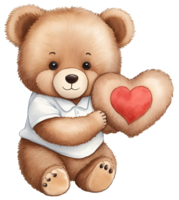 Cute teddy bear with heart in hand. AI Genrative png