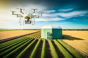 Solar-Powered Drone Monitoring Crops in Future Farming with generative Ai photo