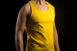 Generative AI. Blank Yellow Tank top Mock up on Male Model Showcase Your Designs in Style photo