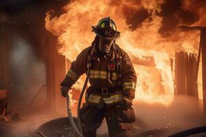 generative AI. Heroes of the Flames Realistic Firefighters Battling Raging Inferno photo