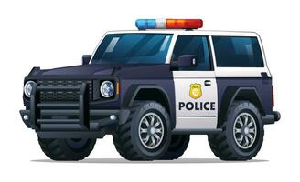 Police car vector illustration. Patrol official vehicle, suv 4x4 car isolated on white background