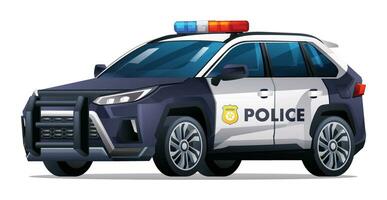 Police car vector illustration. Patrol official vehicle, suv car isolated on white background