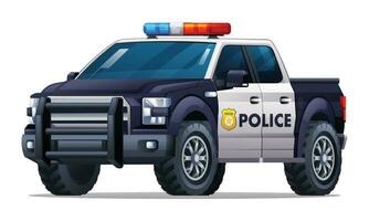 Police car vector illustration. Patrol official vehicle, pickup truck isolated on white background