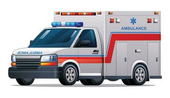 Ambulance emergency car vector illustration. Medical vehicle isolated on white background