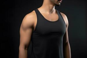 Generative AI. Blank Black Tank top Mock up on Male Model Showcase Your Designs in Style photo