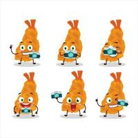 Photographer profession emoticon with fried shrimp cartoon character vector