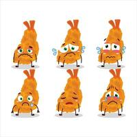 frito camarón dibujos animados personaje con triste expresión vector