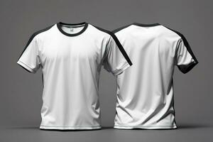 Blank T Shirt color black template front and back view on white background. AI generated photo