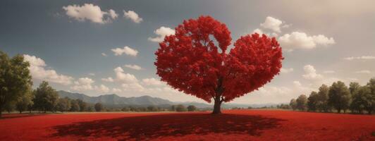 rojo corazón conformado árbol. ai generado foto