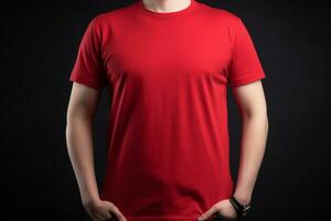 Generative AI. Red T-Shirt Mockup on Male Model photo