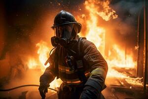 generative AI. Heroes of the Flames Realistic Firefighters Battling Raging Inferno photo