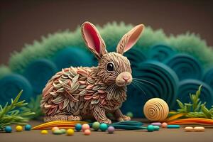 Charming Paper Quilled Baby Rabbit in Colors for Artistic. Generative Ai photo