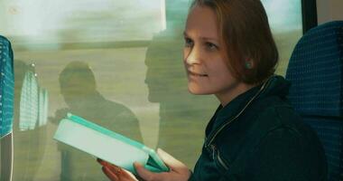 vrouw chatten Aan tablet pc in trein video