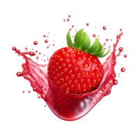 Strawberry with juice flowing splash realistic ai generative png