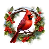 jul kardinal Sammanträde på jul krans ai generativ png