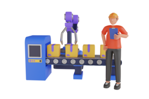 automatiserad robot transportband bälte för förpackning av Produkter i kartong lådor. robot ärm produktion linje fabrik. 3d illustration png