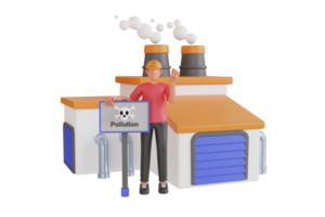 Pollution smoke emitting from factory smokestacks. Smoke from industrial chimneys in the air. 3d illustration png