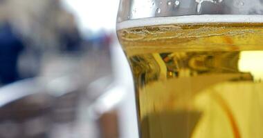 bicchiere con leggero birra nel all'aperto bar video