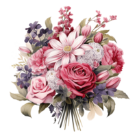 Watercolor floral bouquet isolated on transparent background. AI Generative png