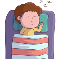 dibujos animados chico dormido en cama con un almohada y cobija png