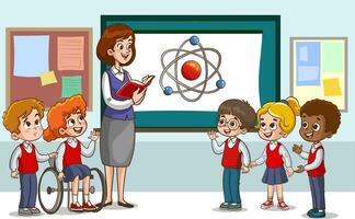 teacher and students are studying in the classroom cartoon vector