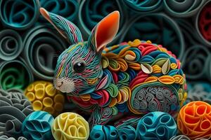 Charming Paper Quilled Baby Rabbit in Colors for Artistic. Generative Ai photo