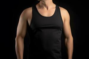 Generative AI. Blank Black Tank top Mock up on Male Model Showcase Your Designs in Style photo